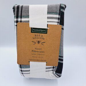 Bee & Willow Flannel Standard Queen Pillowcases 100% Cotton Holiday Winter Plaid
